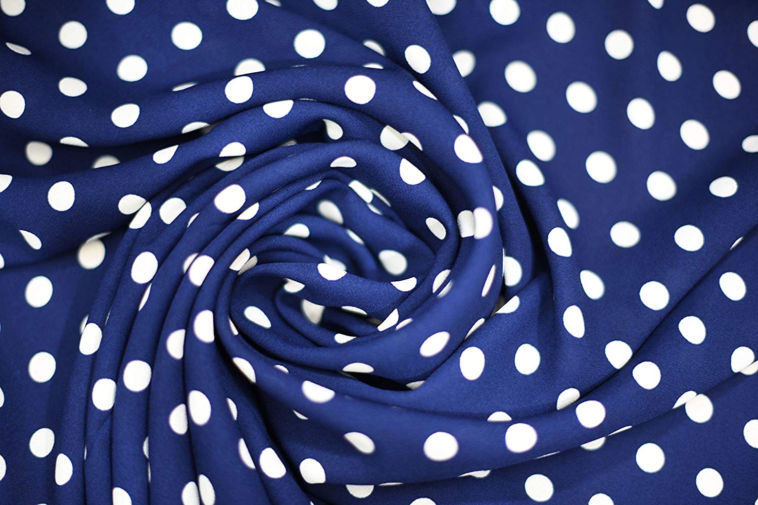 8mm White Polka Dot On Navy Blue Georgette Spot Fabric Chiffon